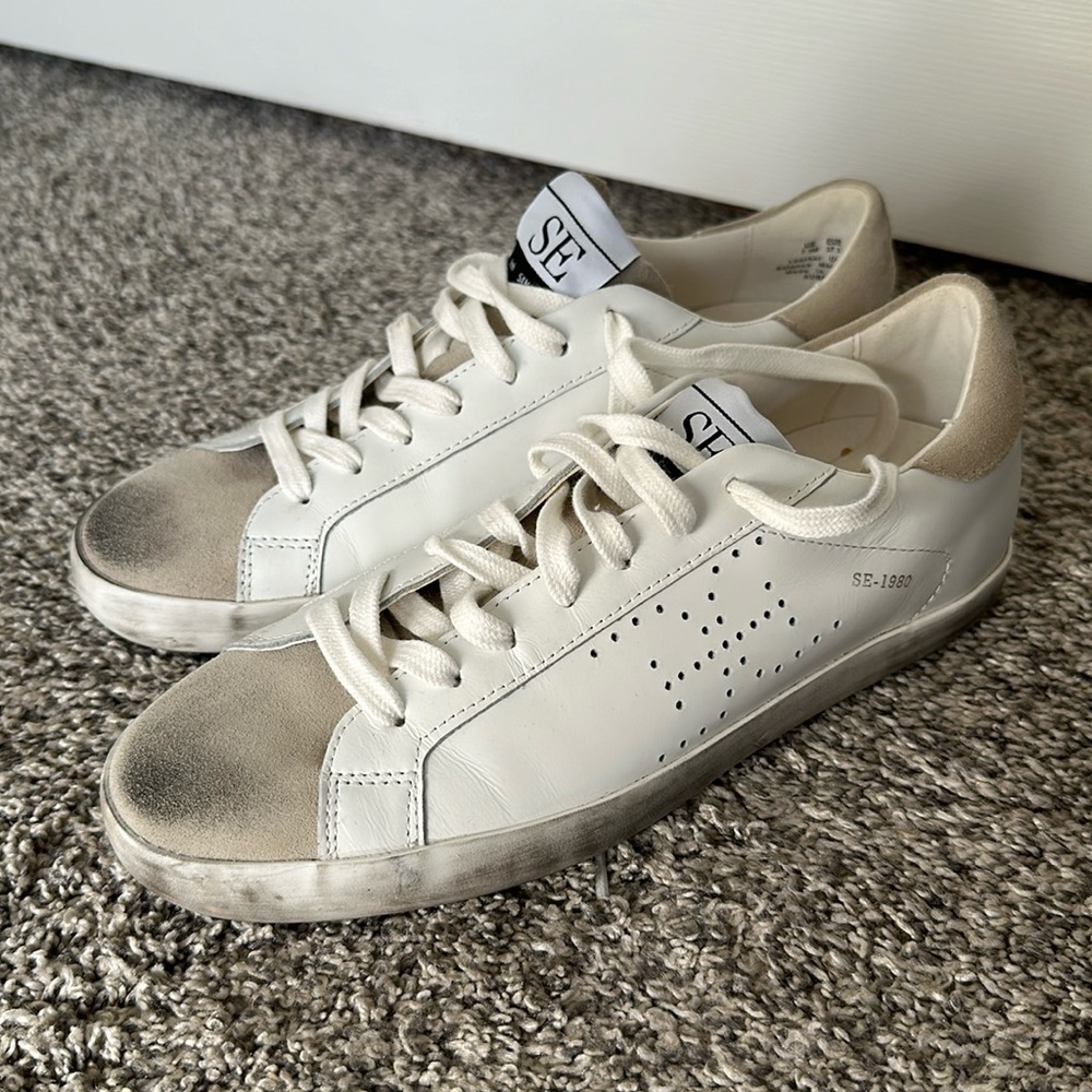 Sam Edelman distressed. 
Aubrie Leather & Suede Sneakers. Like new.